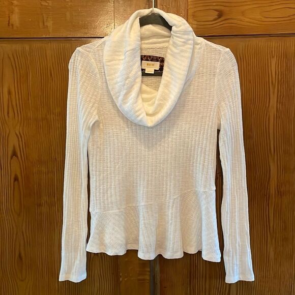 Maeve by Anthropologie Winterscape Cowl Neck Peplum Sweater - White XS - Picture 2 of 8